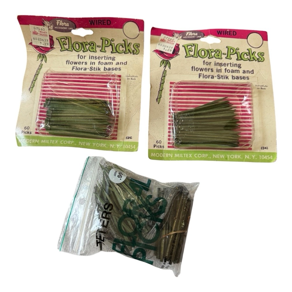 Vintage Flora-Picks Wired Floral Picks Lot Flower Arranging Florist Craft NOS